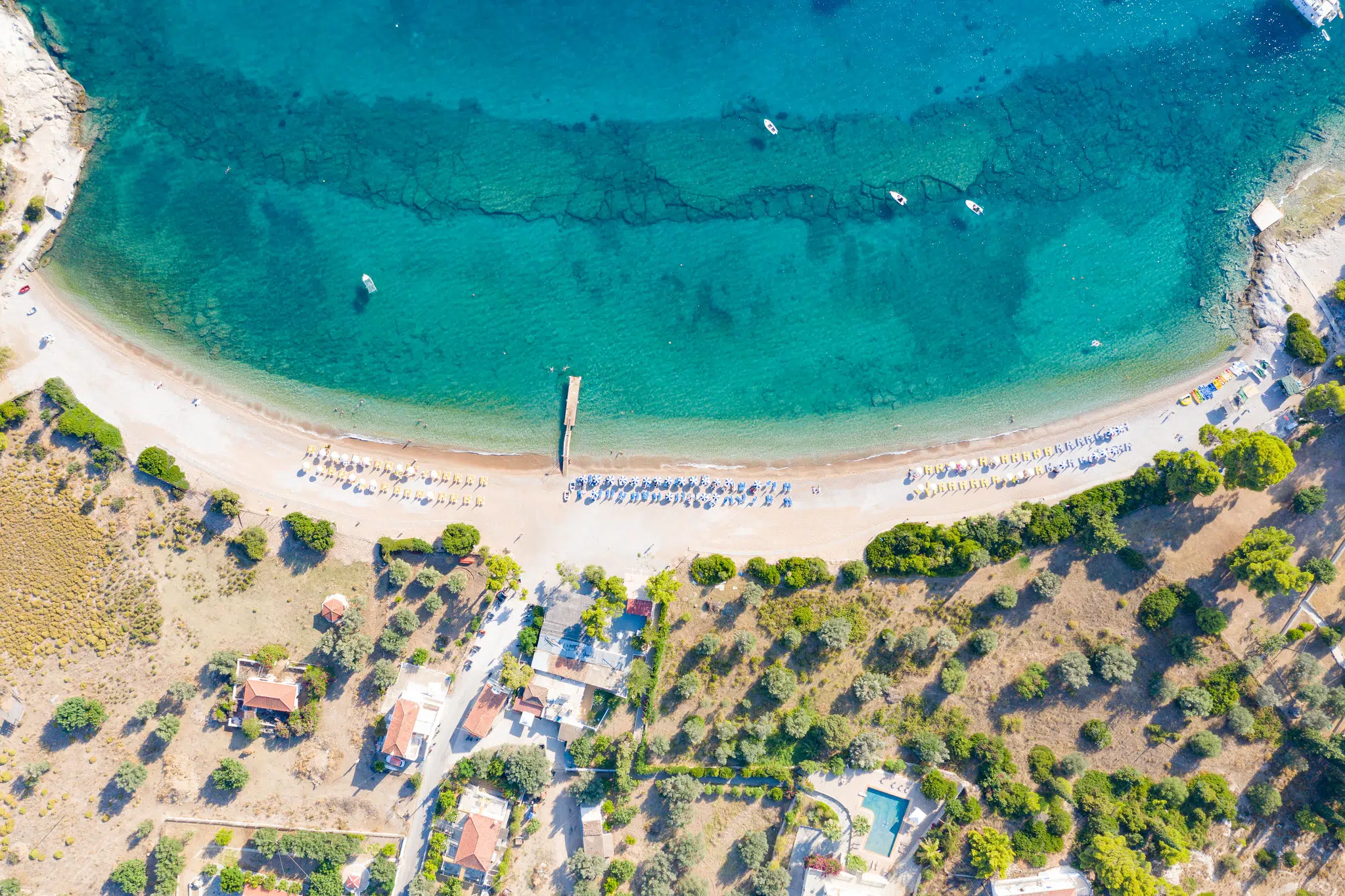 Agioi Anargyri Beach on Spetses island, Greece, a view from above