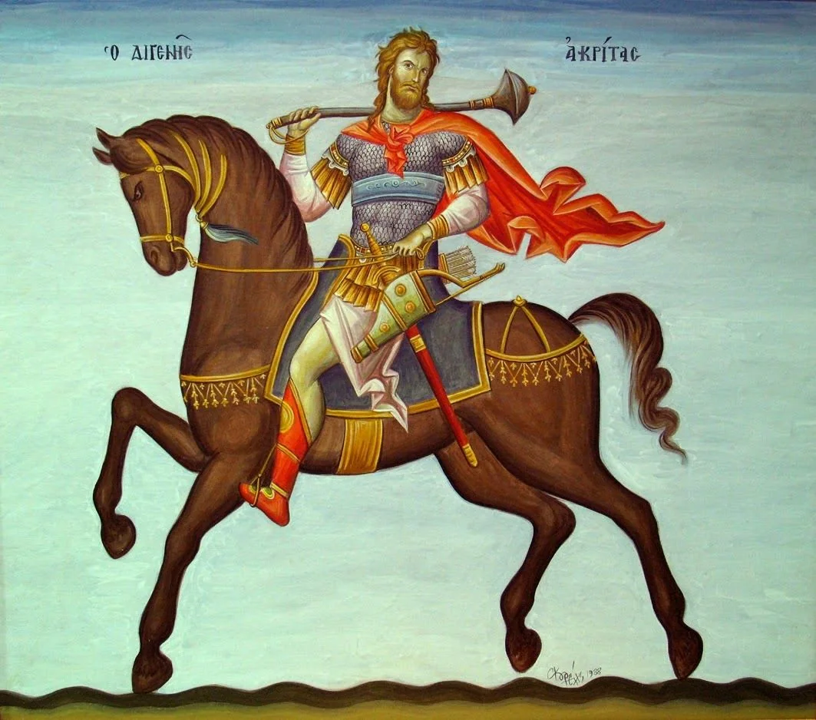 Digenes Akritas depicted in the style of a Byzantine icon