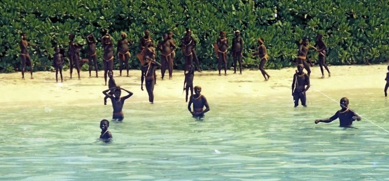 Sentinelese tribals on the beach, worlds most isolated trine, India