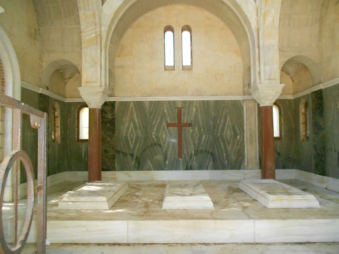 Graves of Constantine I of Greece, Sophia of Prussia and Alexander I of Greece in the Tatoi Palace mausoleum.