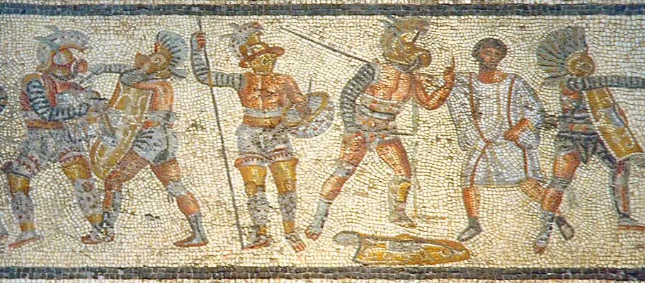 Mosaic depicting gladiatorial combat, c. 200 AD