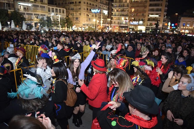 Revellers at the Carnival of Patras 2023.