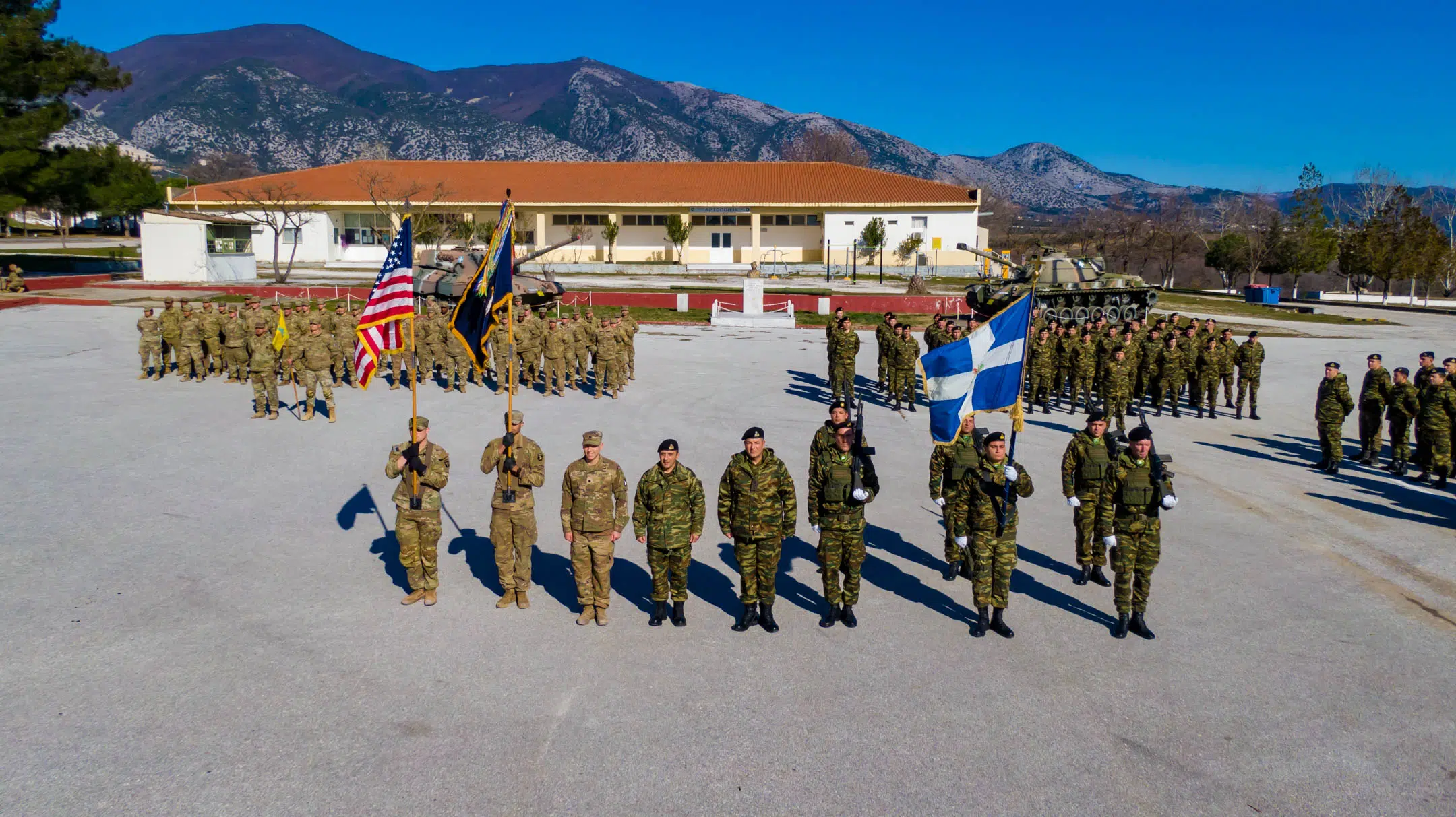 US and Greek military personnel during the opening ceremony for Thracian Cooperation 23