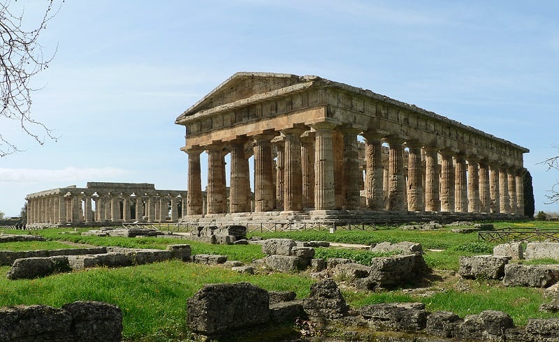 The ancient Greek temple of Poseidon (Neptune) in Paestum, Italy. ancient Greeks called the city Poseidonia