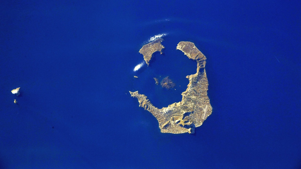 Satellite image of the island of Santorini, Greece