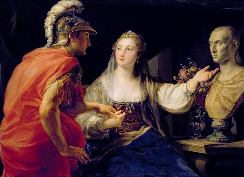 Cleopatra showing Octavian the bust of Julius Caesar