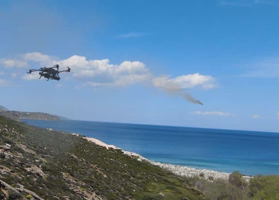 The first Greek Combat Drone in trial firing a rocket. 