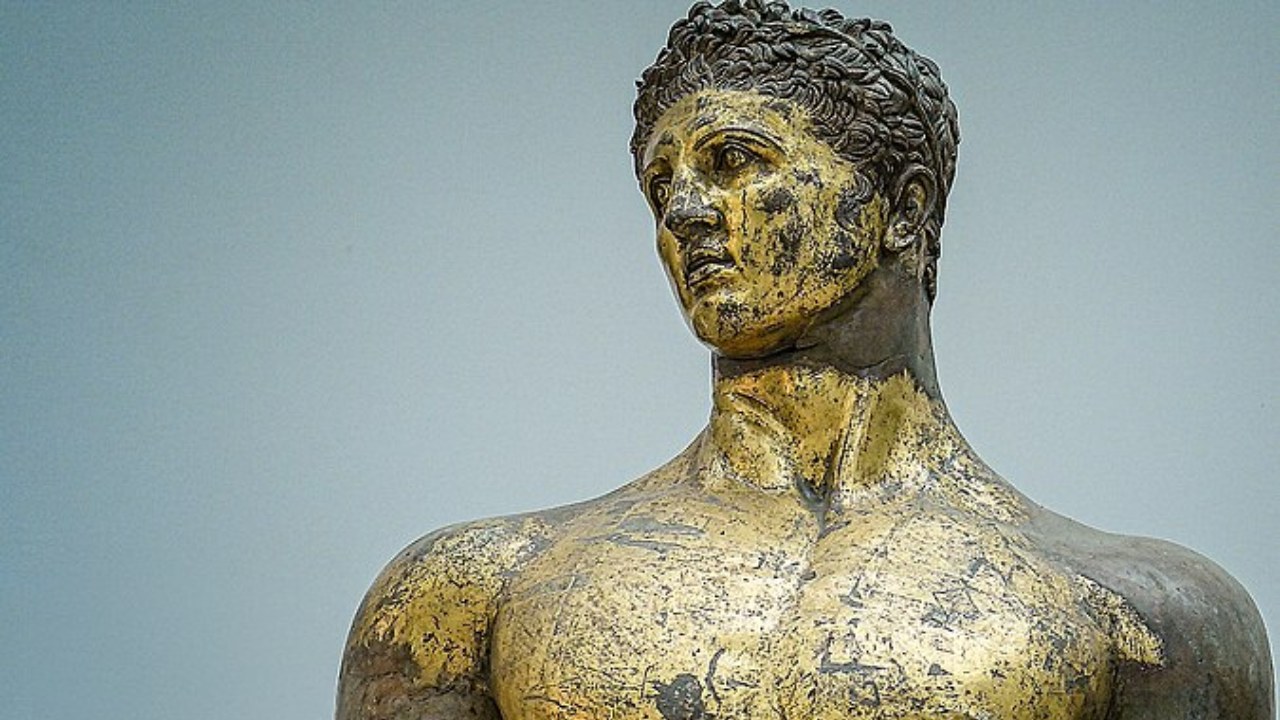 Gilded bronze Hercules statue