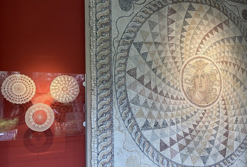 Part of the exhibition on the influence of Greek antiquity in lacemaking history at the National Archaeological Museum in Athens.