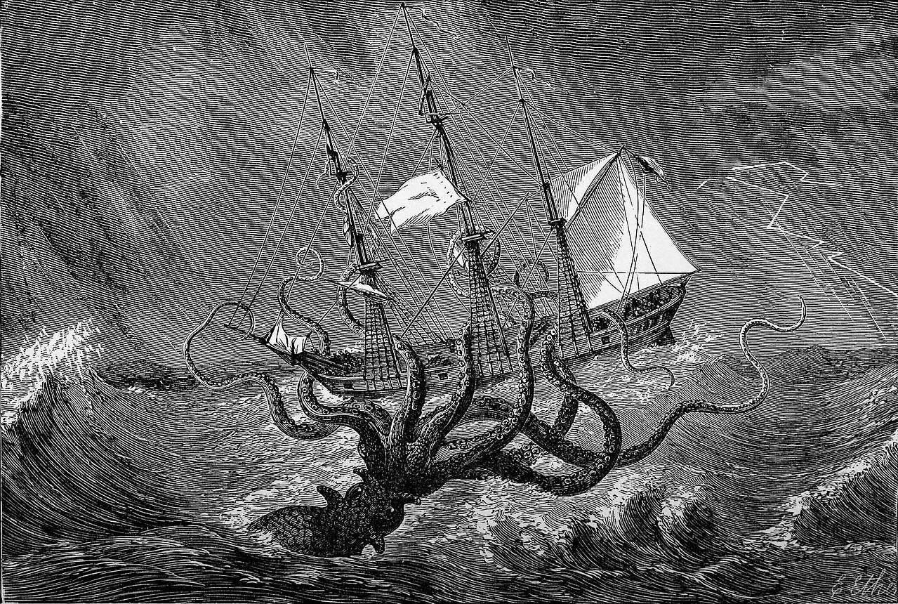 A Kraken attacking a ship