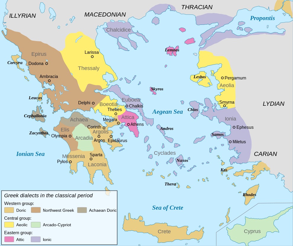 map of Greek dialtects