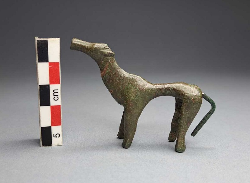 Copper figurine of dog excavated from the 8th century BC building near the ancient sanctuary of Helike.