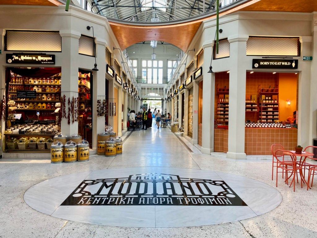 The interior of the restored Modiano market in Thessaloniki. 