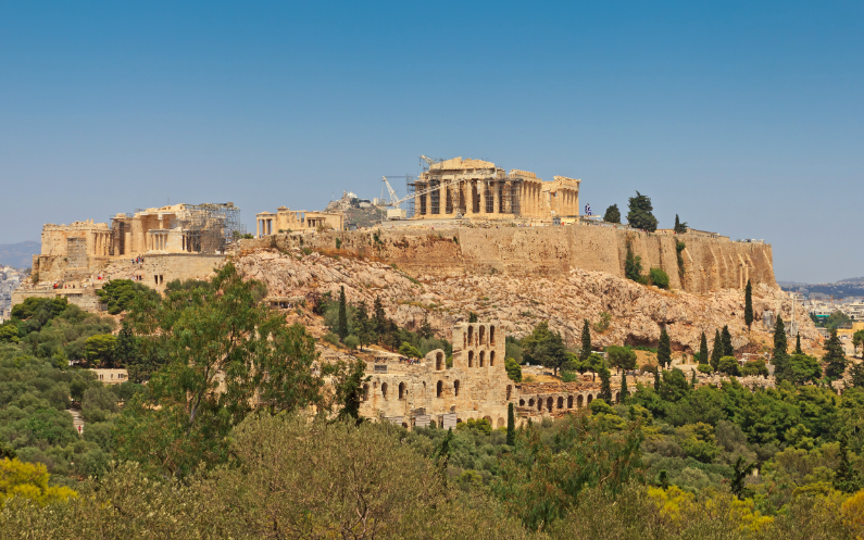 view of the acropolis of Athens from below