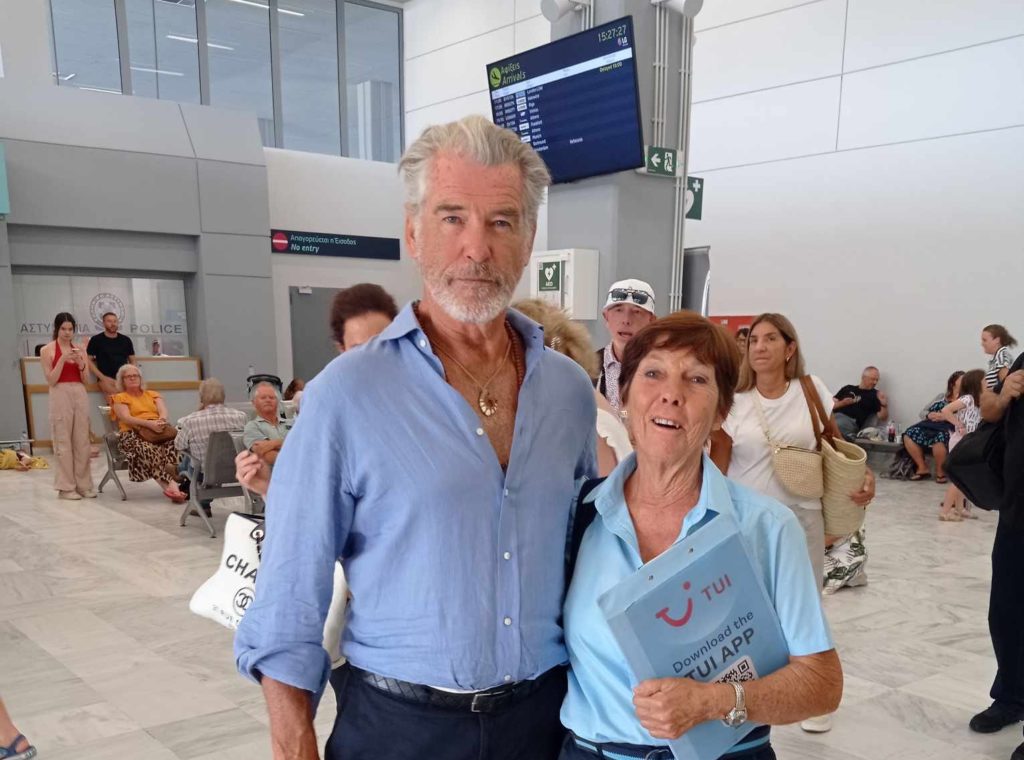 Pierce Brosnan in the Kavala Airport in Greece