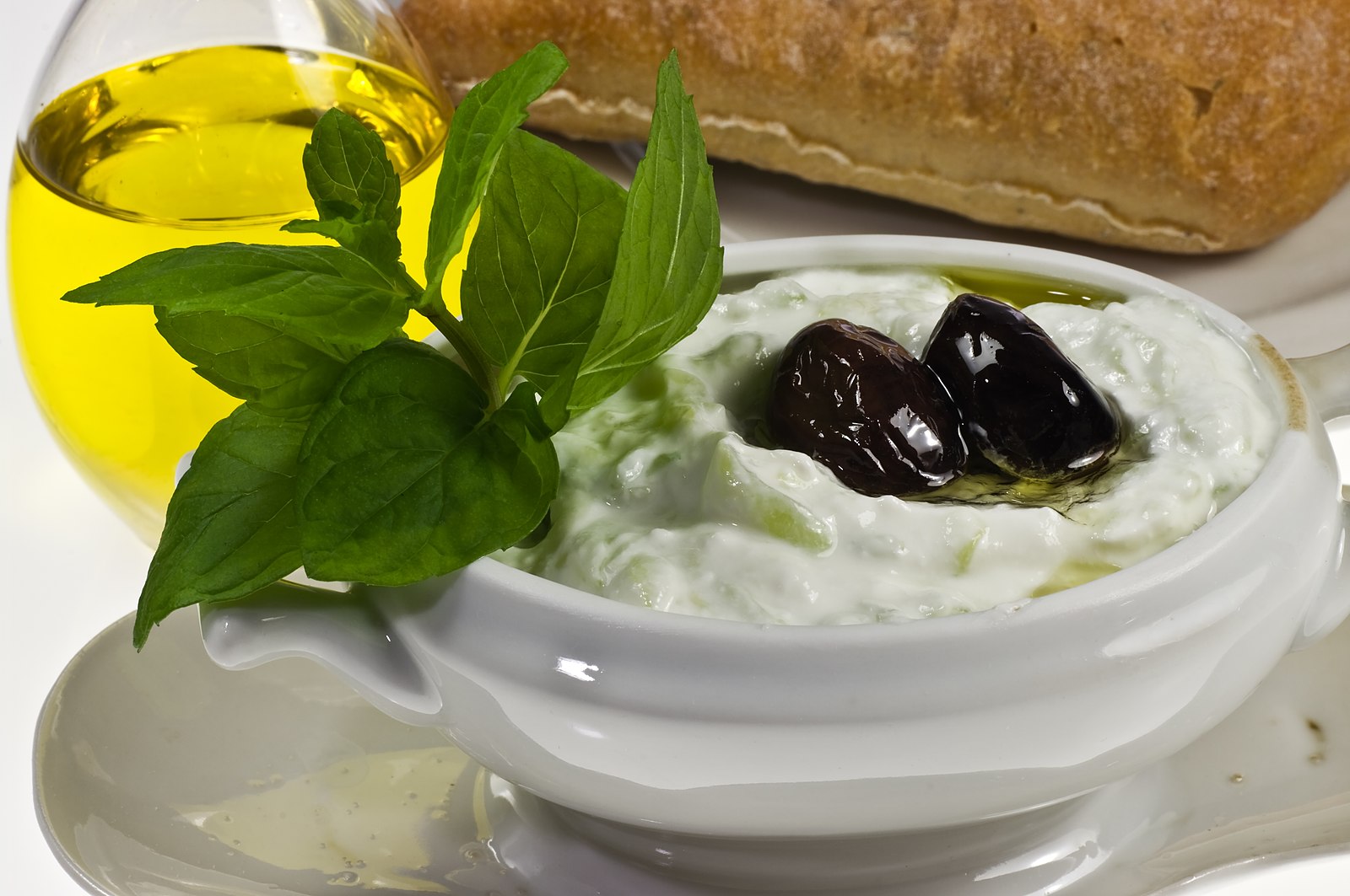 Tzatziki with two olives