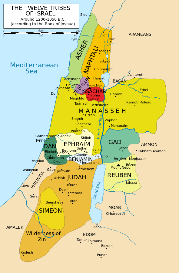 map of ancient tribes of Israel and Philistine