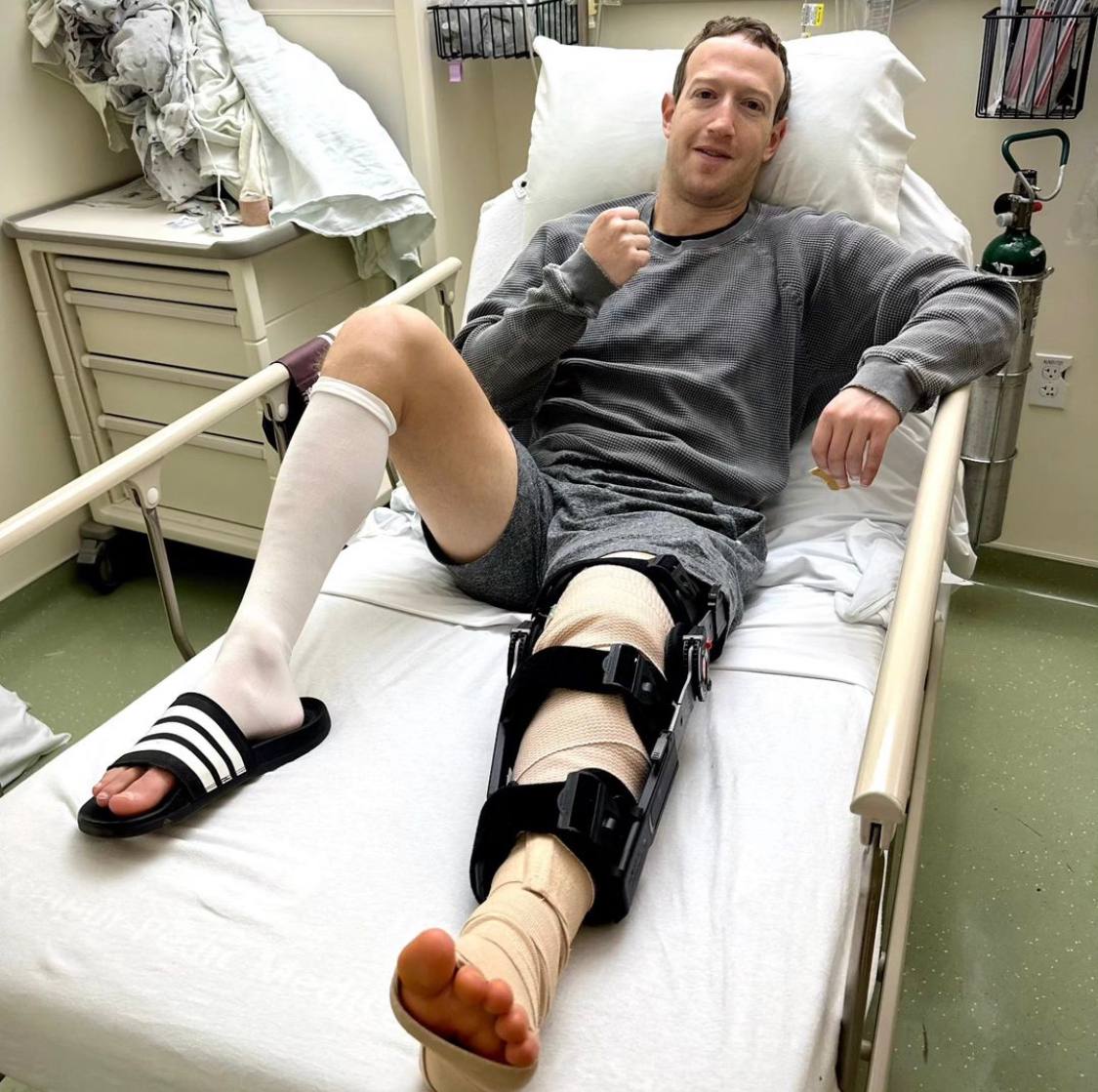 Zuckerberg after a knee injury 