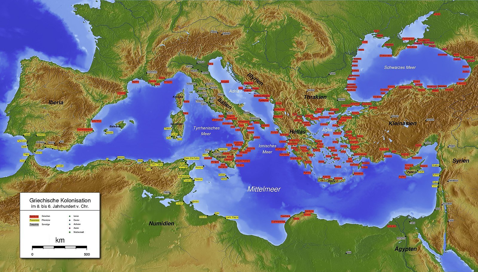 Greek Colonies in the Classical World including ancient Greek city of Syracuse