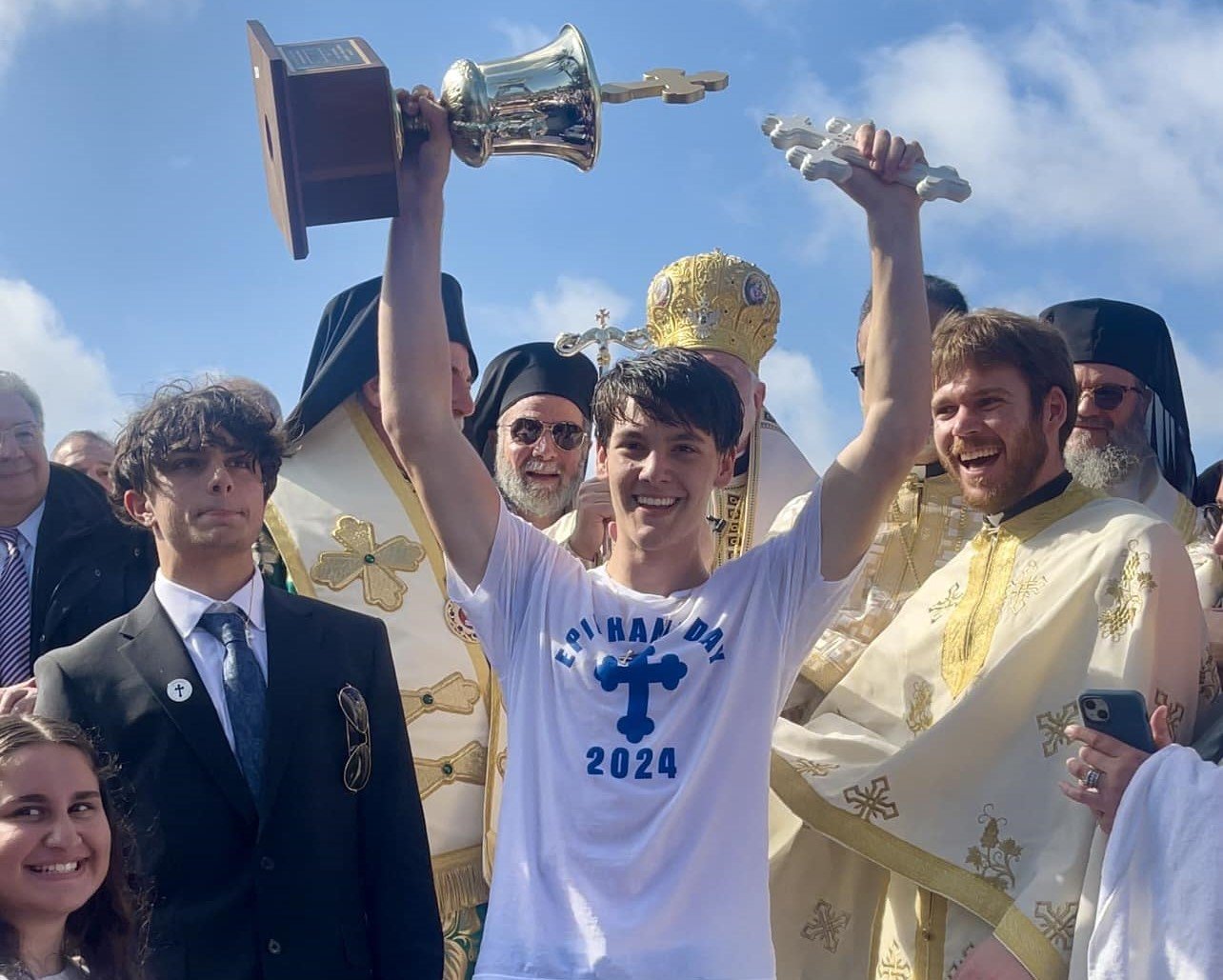 Seventeen-year-old John Hittos was this year's winner in retrieving the Holy Cross in the Tarpon Springs annual Epiphany celebration