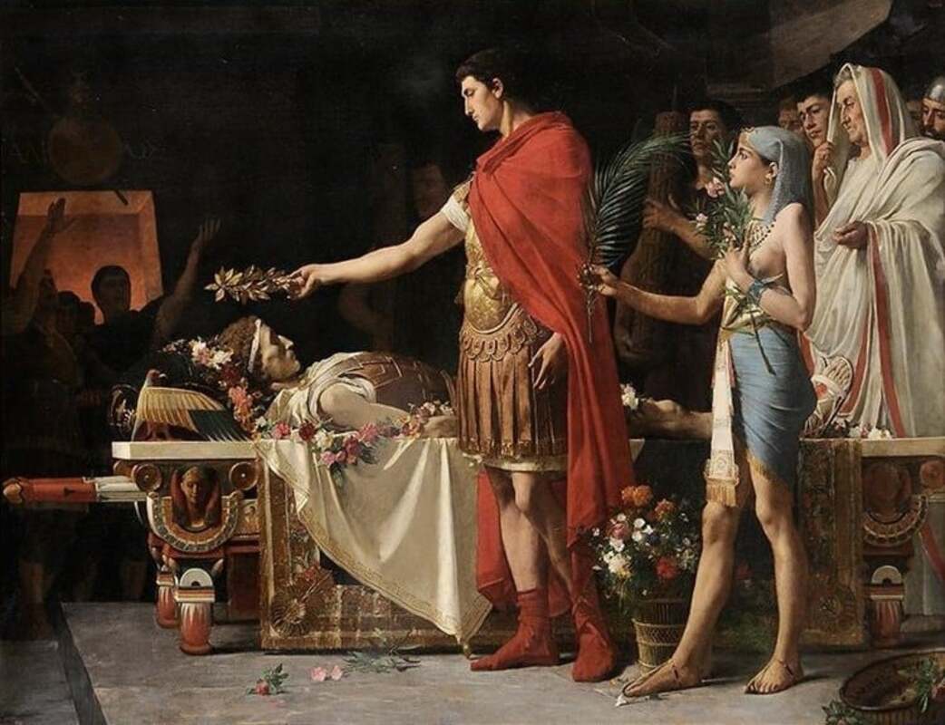 Roman emperor Augustus at the tomb of Alexander the Great