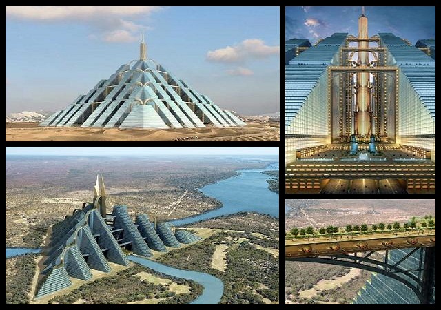 An artist's impression of the Ziggurat Pyramid in Dubai, which, when finished, will be 1,200 meters tall and house one million people. 