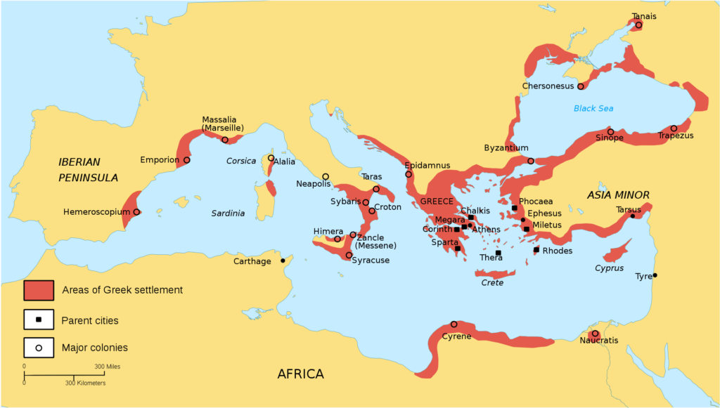 Ancient Greek colonies reached all the way to Spain in the West