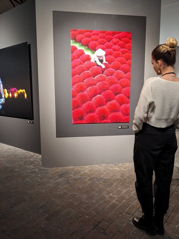 Visitor looking at an image at the Terra Incognita photo exhibition at Technopolis, Athens. 