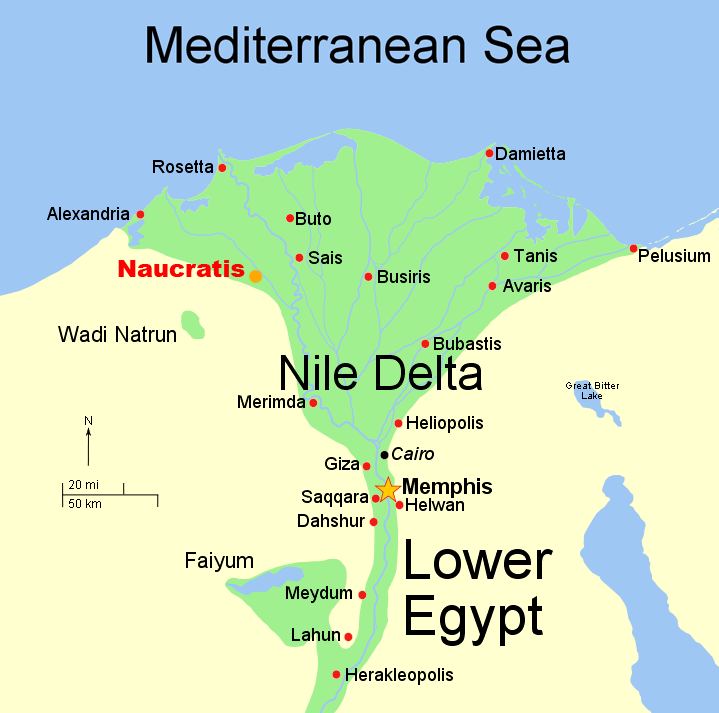 map of Ancient Egypt Depicting Naucratos, the ancient Greek colony