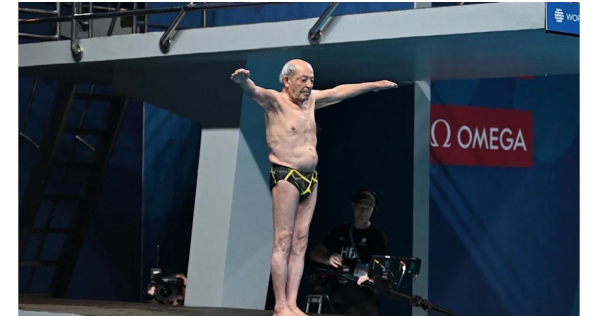 Taghi Askar performing his dive at the World Aquatics Championships in Doha, to promote the upcoming Masters