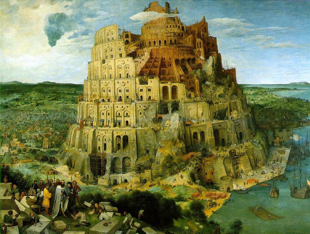 A work of art rendering the Tower of Babel, in ancient Babylon.