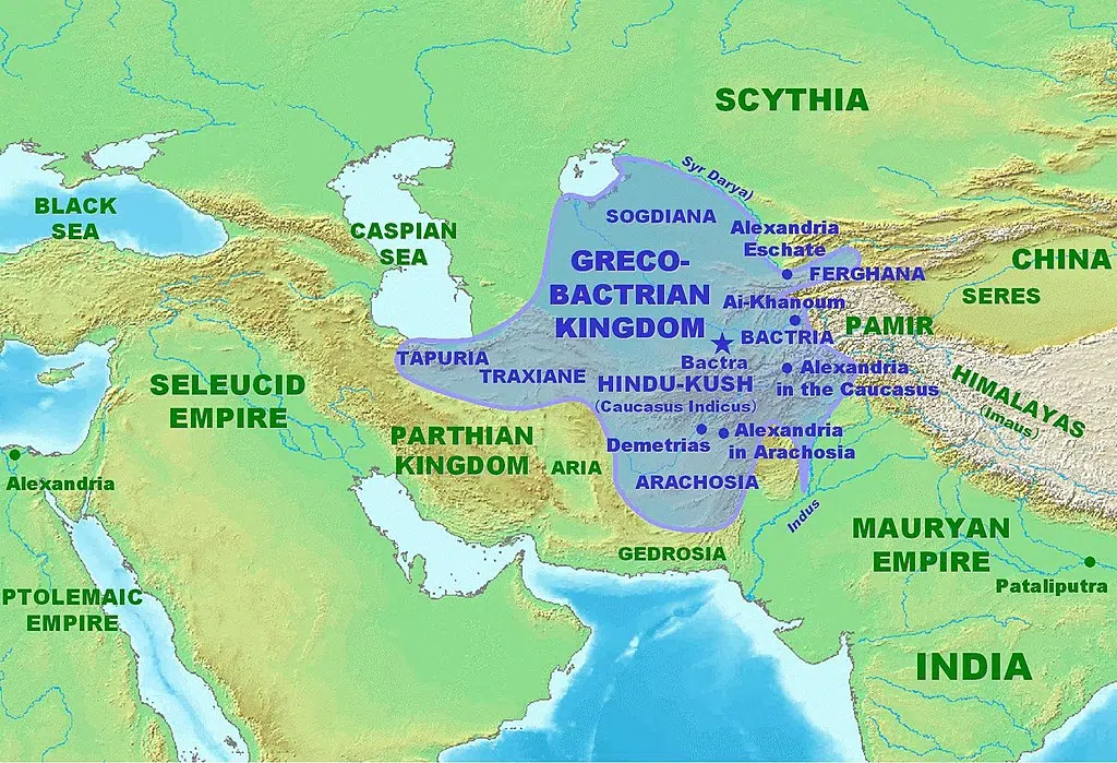 A map of the Greco-Bactrian Kingdom.
