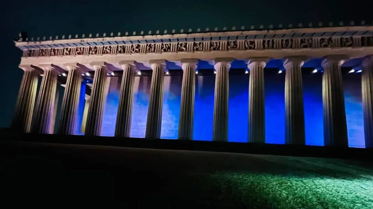 Annual Greek Independence Day Illumination, Nashville Parthenon. 