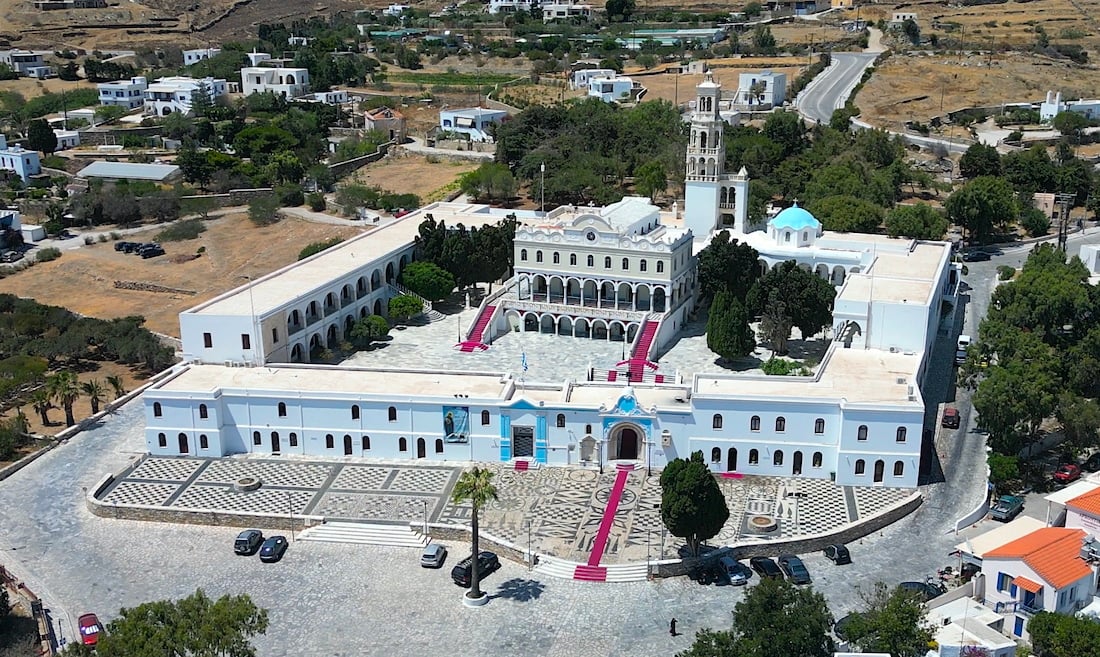 General view of Panagia Evaggelistria on Tinos, Greece