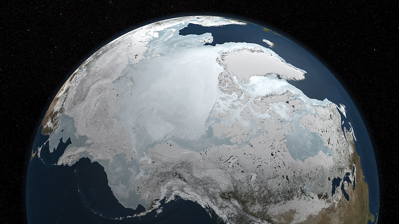 NASA image of the Arctic sea ice with a star background