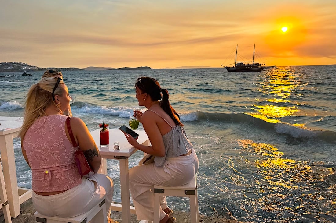 Sunset, Little Venice, Mykonos, Greece—Greece has emerged as one of the most expensive destinations in Europe due to Santorini and Mykonos