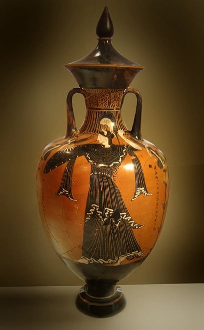Athena on a Panathenic amphora, which would be filled with olive oil from Attica