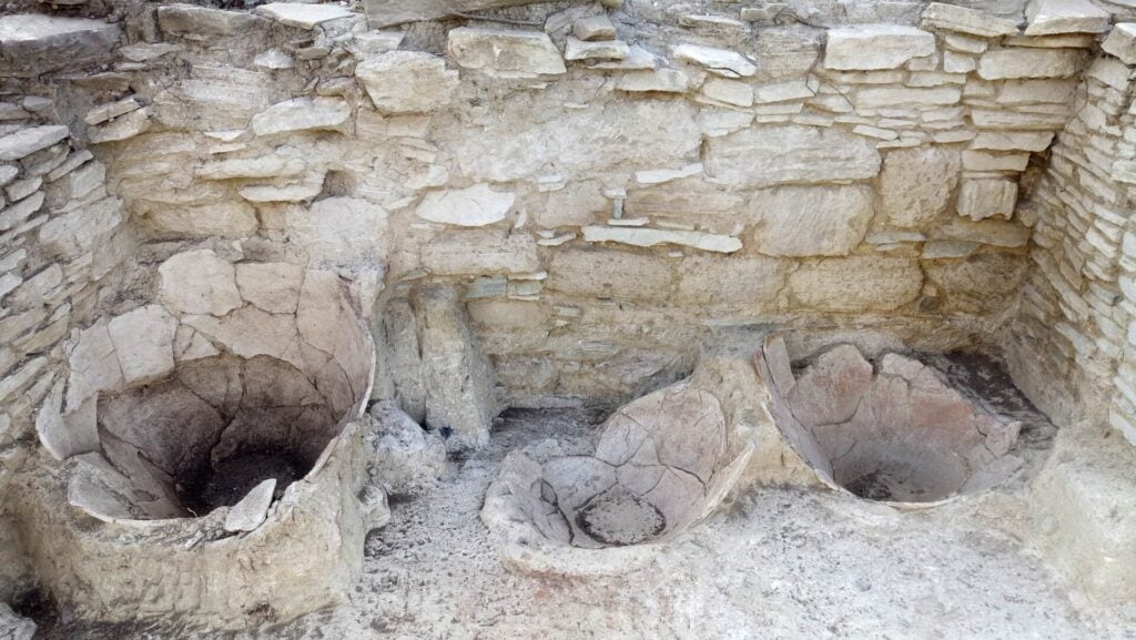 oil / grain containers uncovered on Greece's unpopulated island of Keros. Excavations are revealing secrets of a Bronze Age civilization.