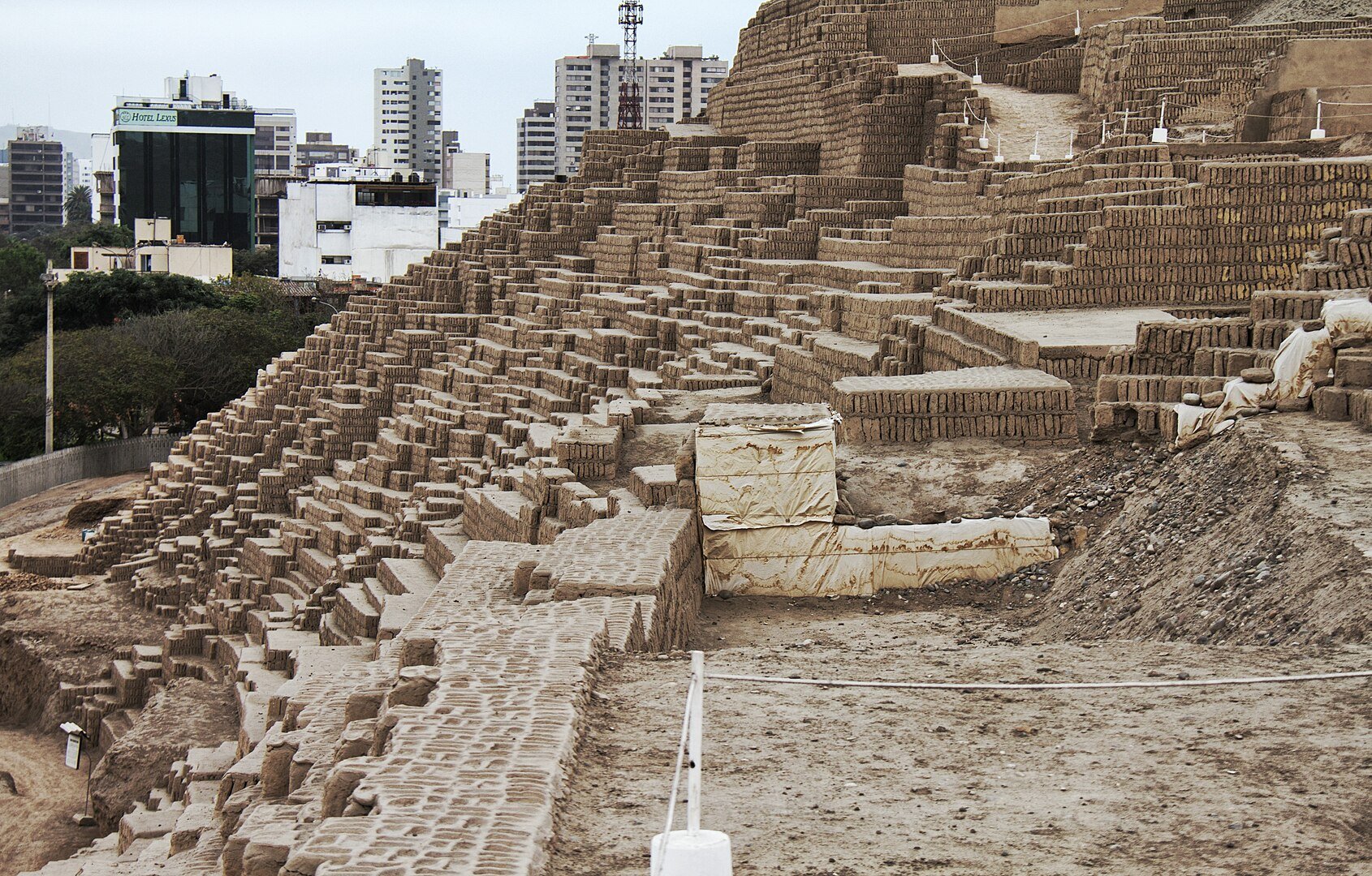 Huaca Pucllana is located in urban Lima, Peru, near which a pre-Inca tomb has been uncovered