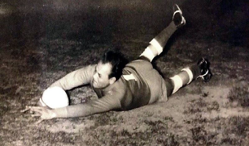 Greek actor Lambros Konstantaras, who started a career as a goalkeeper for his favorite soccer team AEK but later went on to pursue acting. Here he is as a goalkeeper.