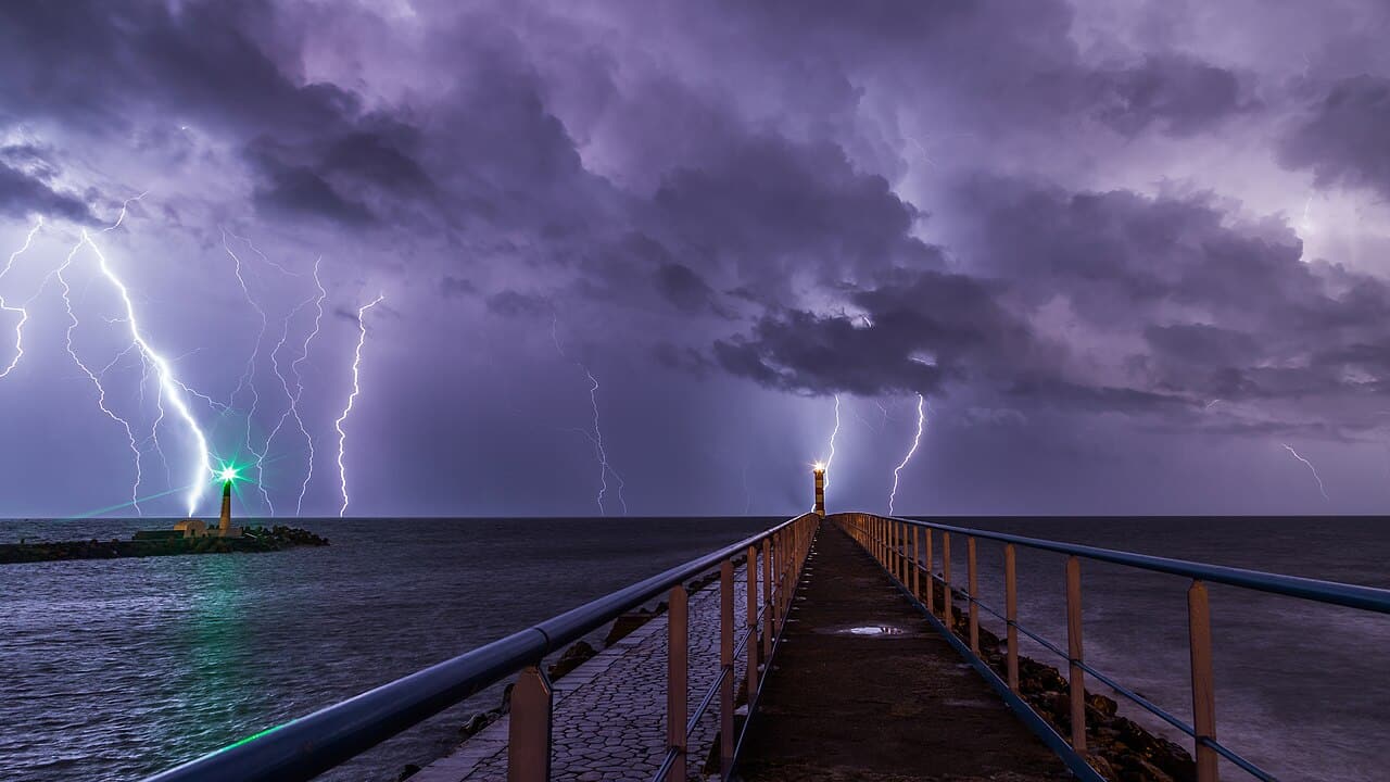 Lightning strikes the Mediterranean Sea off of Port-la-Nouvelle in southern France