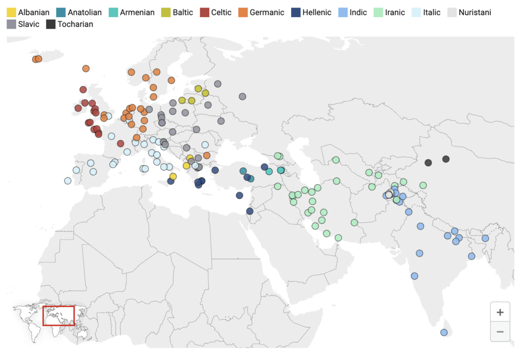 Language locations and ancestor clades