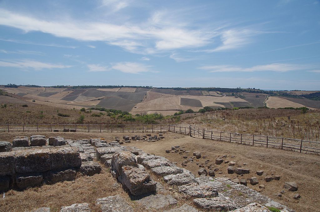 Foundations of the Ara della Regina temple successful  the Etruscan archaeological country  of Tarquinia