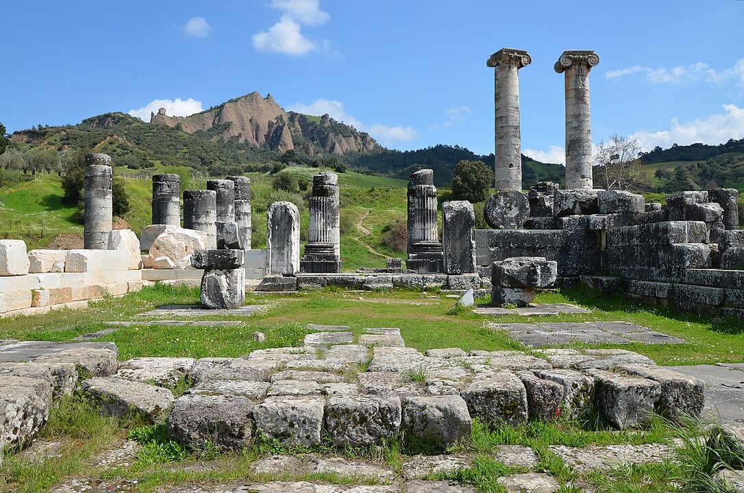 Remains of the Temple of Artemis with the Acropolis, Sardis