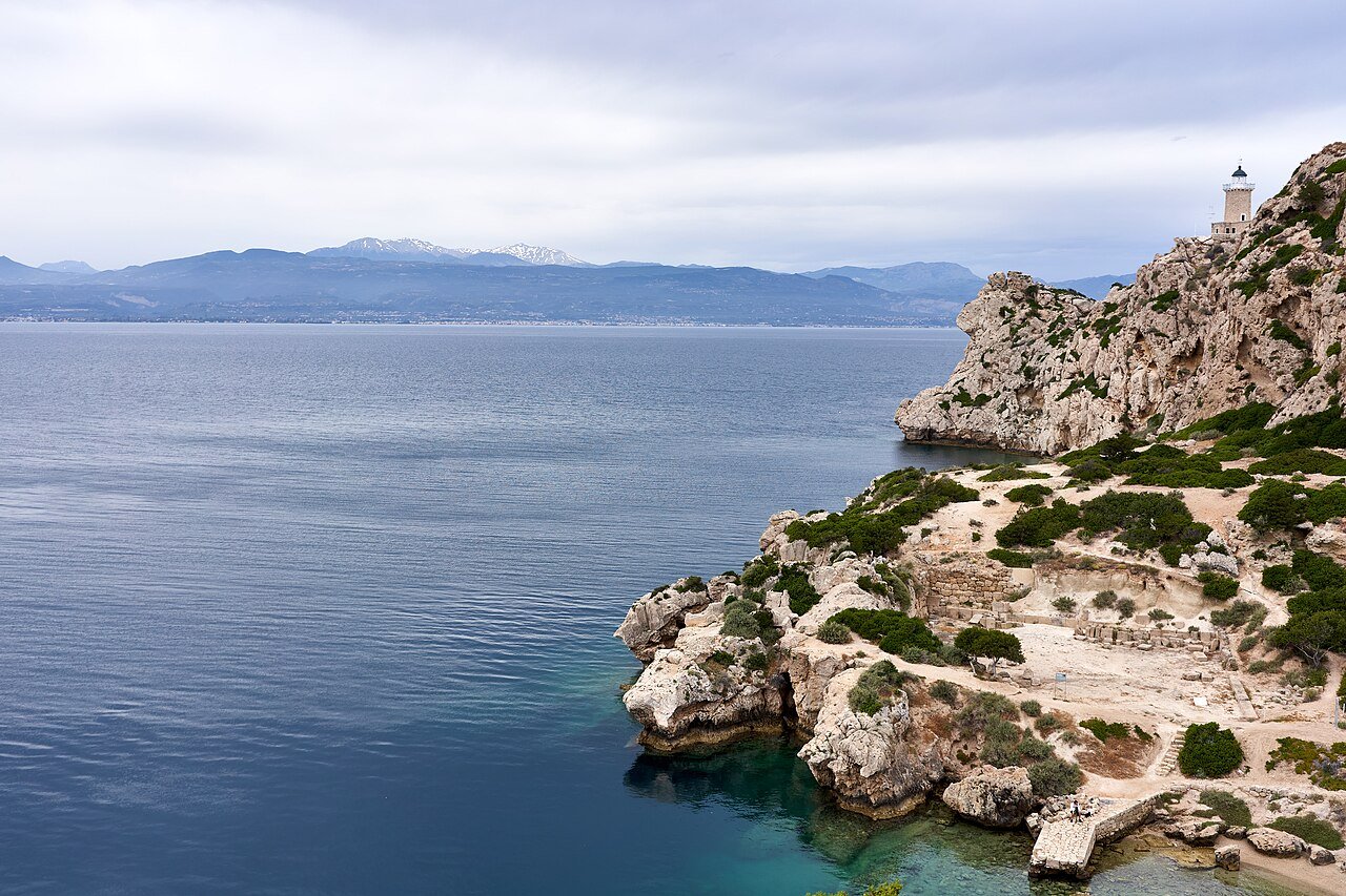 View of the Corinthian Gulf with the Heraion (Sanctuary of Hera)