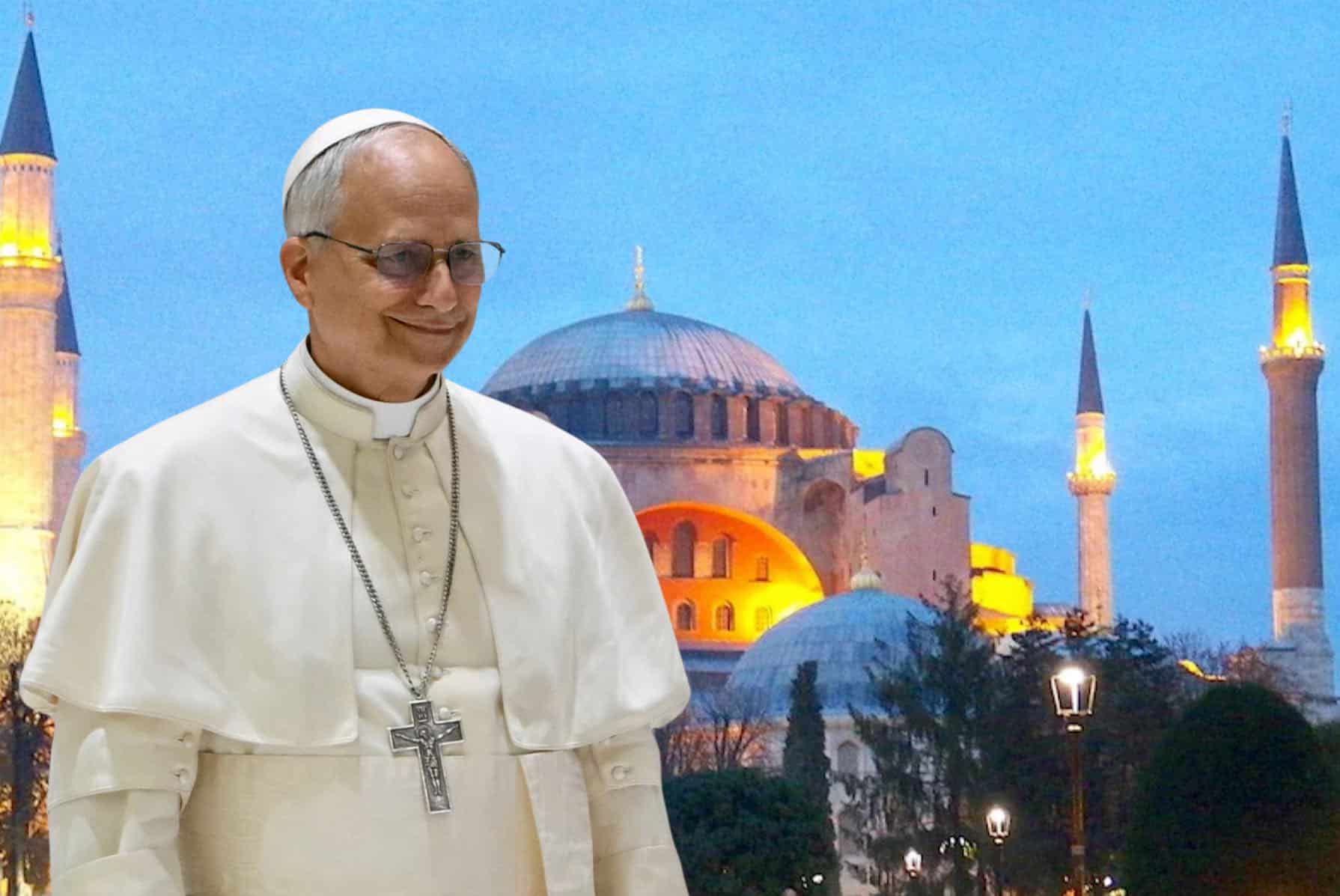 Pope Leo in front Hagia Sophia montage