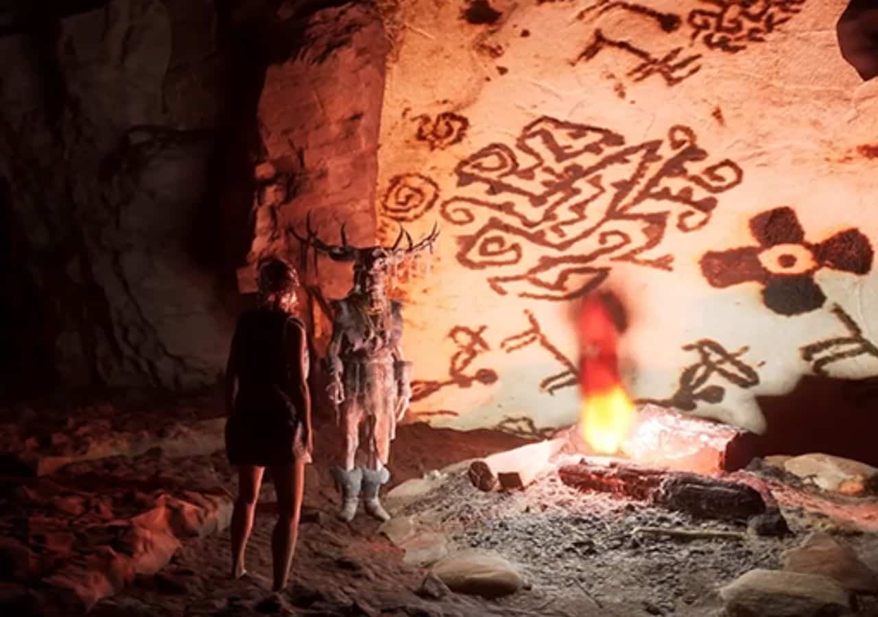 AI-generated “Ötzi” character and cave in the background