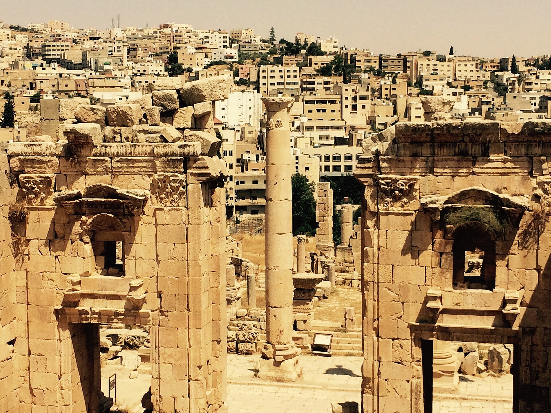 Ancient Jerash against the backdrop of the modern city