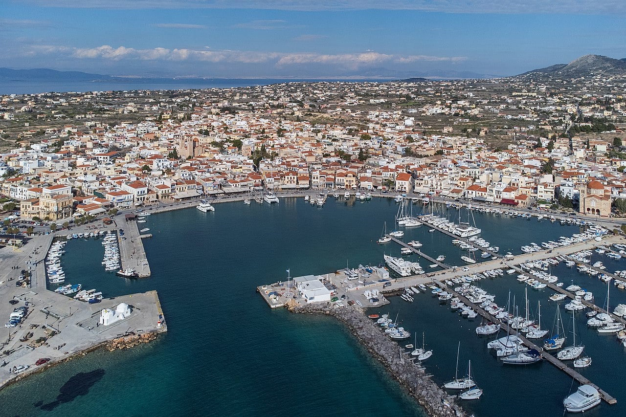 Airview of the town of Aegina, Greece