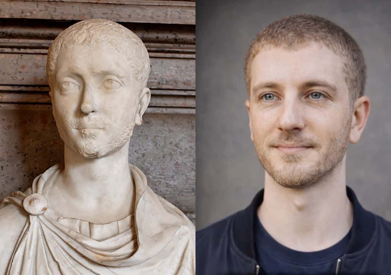 Portrait of Alexander Severus (left) and modern-looking Alexander Severus (right)